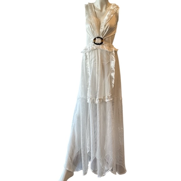 12th Tribe Helena White Mesh Cutout Laceup Back Maxi Dress Size - Picture 5 of 16